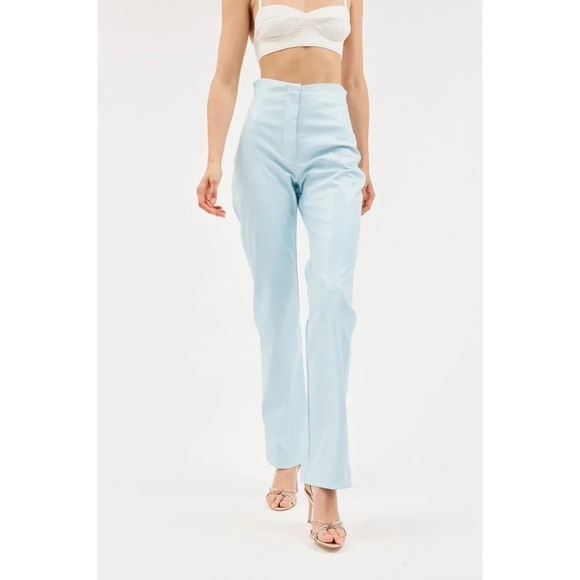 Paris Georgia Vegan Leather Bootleg Pants in Mineral Blue Medium New Trousers - Picture 1 of 16
